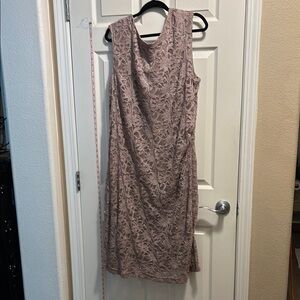 R&M Richards Mauve Sheath Midi Dress with Cowl Neck